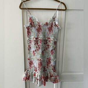 Zara Floral Smocked Mini Dress Size S Ruffle Trim Cottagecore Summer Strappy